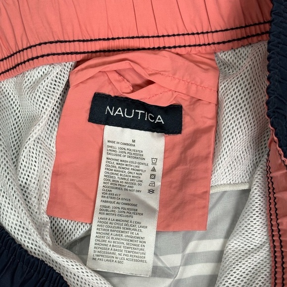 Men's Nautica Medium 32 - 34 Swim Drawstring Shorts Trunks Stripes Blue Pink - Picture 8 of 10